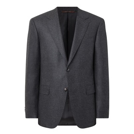 Canali Prince Of Wales Check Suit Jacket in charcoal, single-breasted, notch lapel, flap pockets, 100% wool