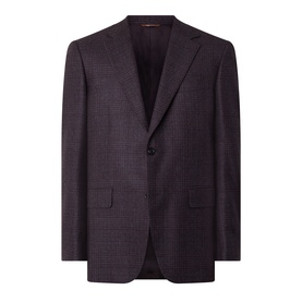 Canali D6 Check Single-Breasted Blazer in burgundy, notch lapel, tonal check pattern, flap pockets, single button fastening, rear vents