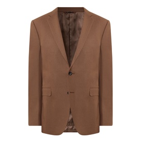 Canali Flannel Single-Breasted Blazer in camel, notch lapel, structured shoulders, flap pockets, single button fastening