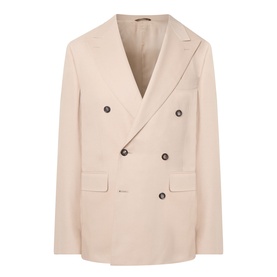 Canali D8 Double-Breasted Blazer in Navy, peak lapels, flap pockets, dark horn buttons, buttoned cuffs, wool blend