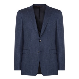 Canali D8 Herringbone Single-Breasted Suit Jacket in Navy Nights, notch lapel, two-button front, flap hip pockets, herringbone weave