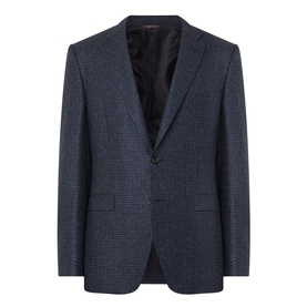 Canali D8 Mini Check Single-Breasted Suit Jacket in navy wool, notch lapel, front button fastening, flap hip pockets, mini check pattern