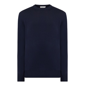 Canali Fine-Knit Sweater in black wool, crew neck with ribbed trims, long sleeves and straight hem