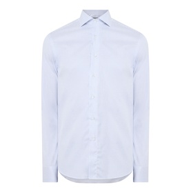 Canali Broken Check Single-Cuff Shirt in blue, semi-spread collar, long sleeves, front button placket, curved hem, 100% cotton