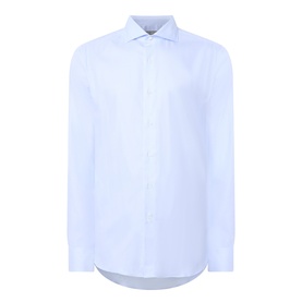 Canali blue single cuff regular formal shirt, spread collar, long sleeves, curved hem, 100% cotton