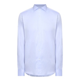 Canali blue cotton single cuff regular formal shirt with classic collar, long sleeves and front placket