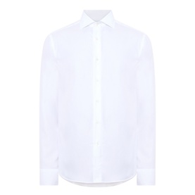 Canali white single cuff regular fit cotton formal shirt with spread collar and button placket front