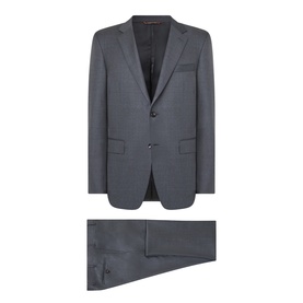 Canali Drop 6 Griz Two-Piece Suit in grey, single-breasted notch lapel jacket with flap pockets, slim-leg trousers with pressed creases