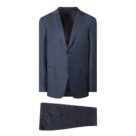 Canali D6 Griz Solid Two-Piece Suit in dark blue wool, single-breasted jacket with notch lapels and slim-leg trousers