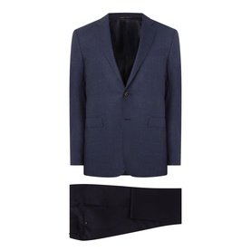 Canali D8 Textured Two-Piece Suit in navy, single-breasted jacket with notch lapel, slim-leg trousers with pressed creases