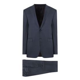 Canali D8 Tonal Check Two-Piece Suit in navy, single-breasted jacket with notch lapels and slim-leg trousers, tonal check wool