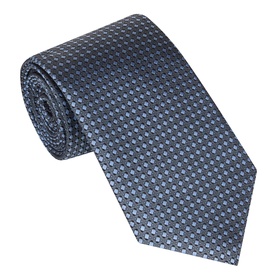 Canali Check Silk Tie in blue, rolled display showing geometric dot pattern on 100% silk fabric with pointed tip