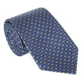 Canali navy silk tie with tonal circular dot pattern, rolled to display width and texture