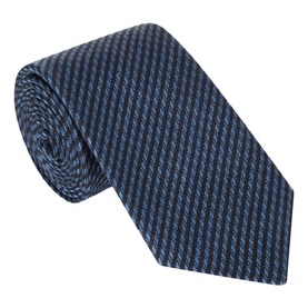Canali navy silk and wool tie with diagonal stripe texture, rolled to show fabric detail