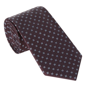 Canali Geometric Silk Tie in burgundy with small repeating geometric pattern, 100% silk, pointed tip