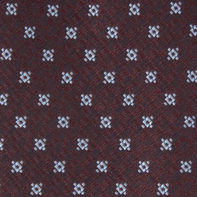 Canali Geometric Silk Tie in burgundy, featuring repeated light blue geometric diamond motifs on a textured silk weave.