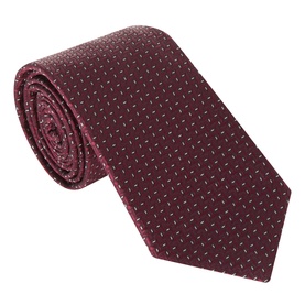 Canali Zig Zag Geometric Silk Tie in burgundy with small tonal pin-dot pattern, pointed tip and smooth silk finish, rolled display