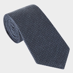 Canali Pin Dot Texture Silk Tie in dark blue with jacquard pin dot pattern and textured silk finish, rolled display view