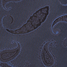 Navy blue silk tie with tonal paisley jacquard pattern in dark navy and blue contrast detailing