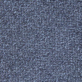 Close-up of textured blue marl knit fabric with a woven herringbone-style pattern in mixed navy and light blue tones.