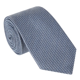 Canali silk-wool blend tie in blue-grey with a tonal geometric woven pattern, rolled to display texture