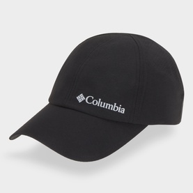 Columbia cap in black, structured six-panel design with embroidered logo, curved brim, nylon construction