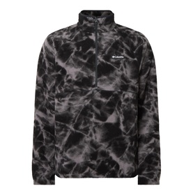 Columbia fleece in Black Icepeaks print, half-zip collar, chest pocket, abstract dark marbled pattern throughout