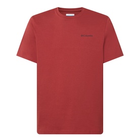 Columbia men's T-shirt in Red Oxide, crew neck, short sleeves, small logo print on chest, 100% cotton.
