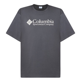 Columbia CSC Retro Logo T-Shirt in Shark grey, round neck, short sleeves, white chest logo print, 100% cotton