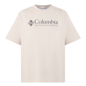Columbia CSC Retro Logo T-Shirt in Dark Stone, round neck, short sleeves, chest logo print, straight hemline, 100% cotton