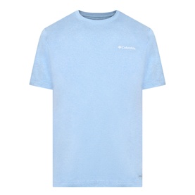 Columbia Parons Logo Back Graphic T-Shirt in Rainy Day Heather blue, round neck, short sleeves, small chest logo detail