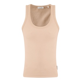 Marc O Polo Solid Logo Tank Top in Sandpaper, sleeveless ribbed cotton vest with scoop neckline and straight hem