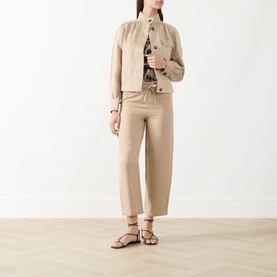Ruffled Waist Straight Leg Trousers