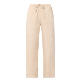 Marc O Polo Linen Straight-Leg Trousers in Sandpaper, mid-rise with elasticated drawstring waist, relaxed straight leg, clean hems