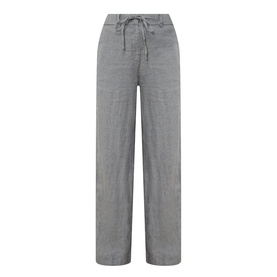 Marc O Polo Linen Straight-Leg Trousers in Slate Grey Melange, mid-rise with elasticated drawstring waistband, wide straight leg, clean hems