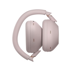 Sony WH1000 Mark 6 Noise Cancelling Bluetooth Over Ear Headphones in pink with rose gold hardware, folded flat view