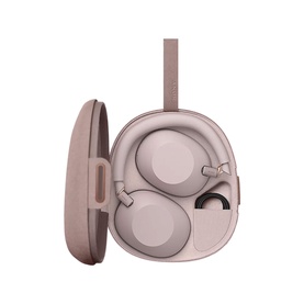 Sony WH1000 Mark 6 Noise Cancelling Bluetooth Over Ear Headphones in pink, shown folded inside matching pink carry case