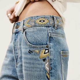 Rizie Embroidered Straight Leg Jeans