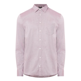 Bugatti Soft Oxford Shirt in Blackberry, button-down collar, chest patch pocket, long sleeves, curved hem, front button fastening