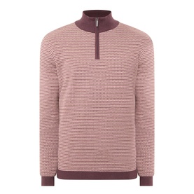 Bugatti Textured Half-Zip Sweater in Blackberry, featuring funnel neck, half-zip placket, contrasting ribbed trims and textured knit finish.