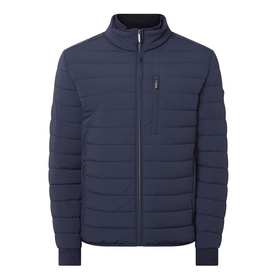 Bugatti Zip Pocket Padded Jacket in navy with funnel neck, front zip fastening, quilted design, and ribbed cuffs