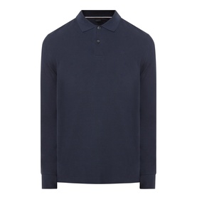 Bugatti Logo Polo Shirt in navy with polo collar, two-button placket, long sleeves, ribbed cuffs, and embroidered logo detail