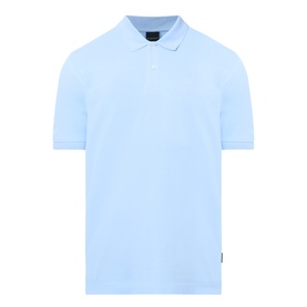 Bugatti light blue polo shirt in cotton-polyester blend, short sleeves, three-button placket, ribbed collar