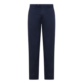 Bugatti Lux Slim-Leg Chinos in navy, mid-rise with belt loops, concealed fly, slim leg, and clean hems in smooth cotton finish