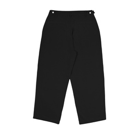 Emporium black cotton casual trousers, wide-leg cut with silver button waist detail, flat lay back view