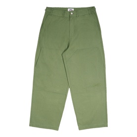 Emporium green casual trousers in 100% cotton with wide leg fit, belt loops, and front pockets