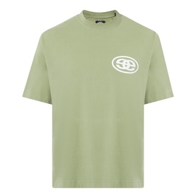 Emporium EE Logo T-Shirt in khaki cotton with white EE logo print on chest, round neckline, short sleeves and dropped shoulders.