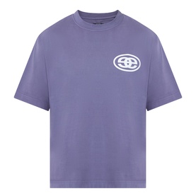 Emporium burgundy cotton T-shirt with white oval logo print on chest, crew neck and short sleeves