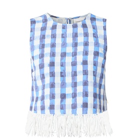 Maxime Fringed Check Print Blouse