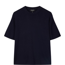 Whistles blue crew neck short sleeve knit T-shirt, relaxed fit with dropped shoulders